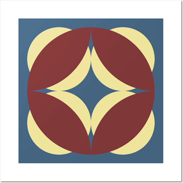 Modern Geometric Pasifika Design in French Blue, Cream and Burgundy Wall Art by FrancesPoff